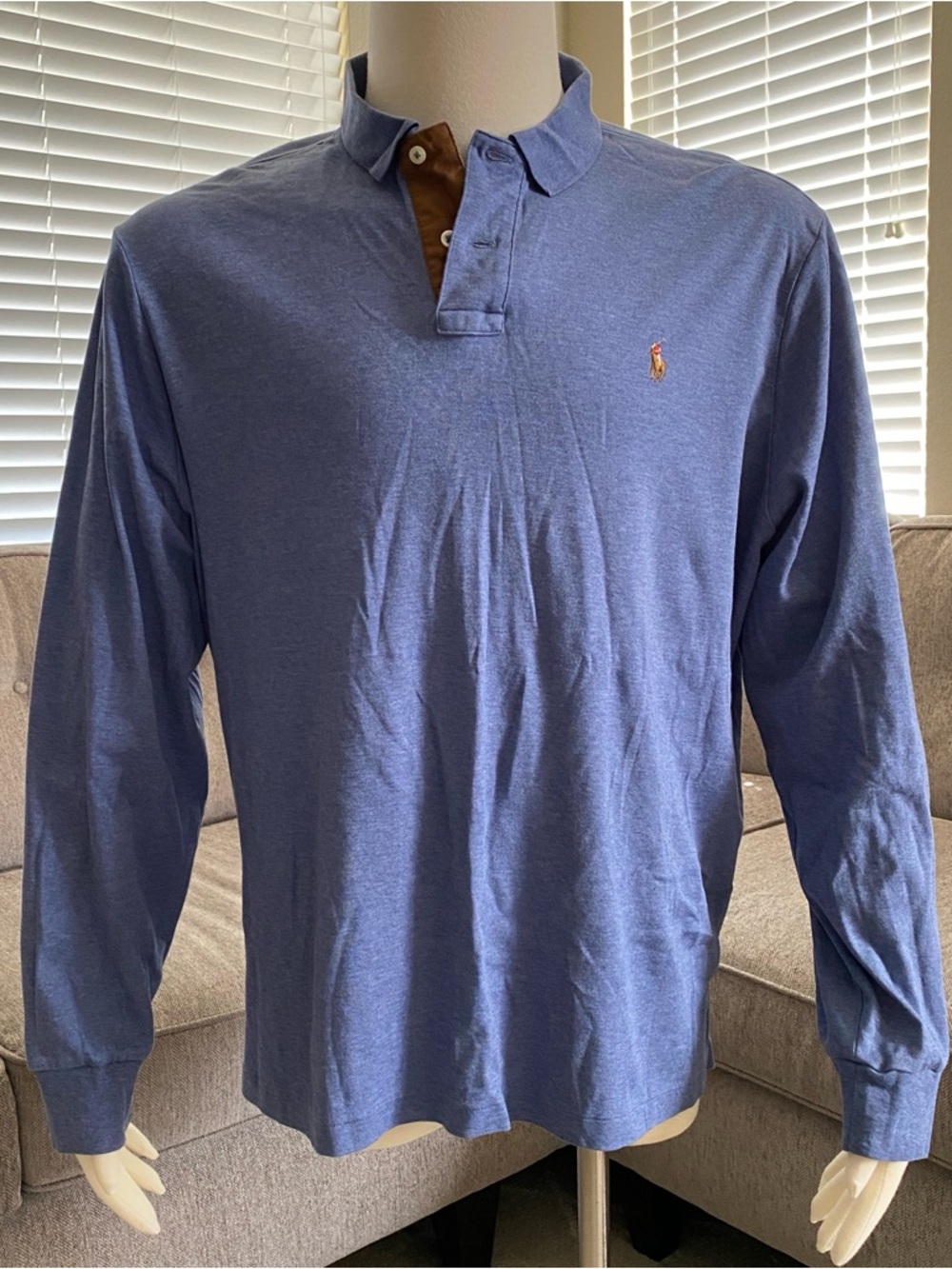 Polo Ralph Lauren Pima Soft Touch Polo Shirt Long Sleeve Light Blue Men Size XXL